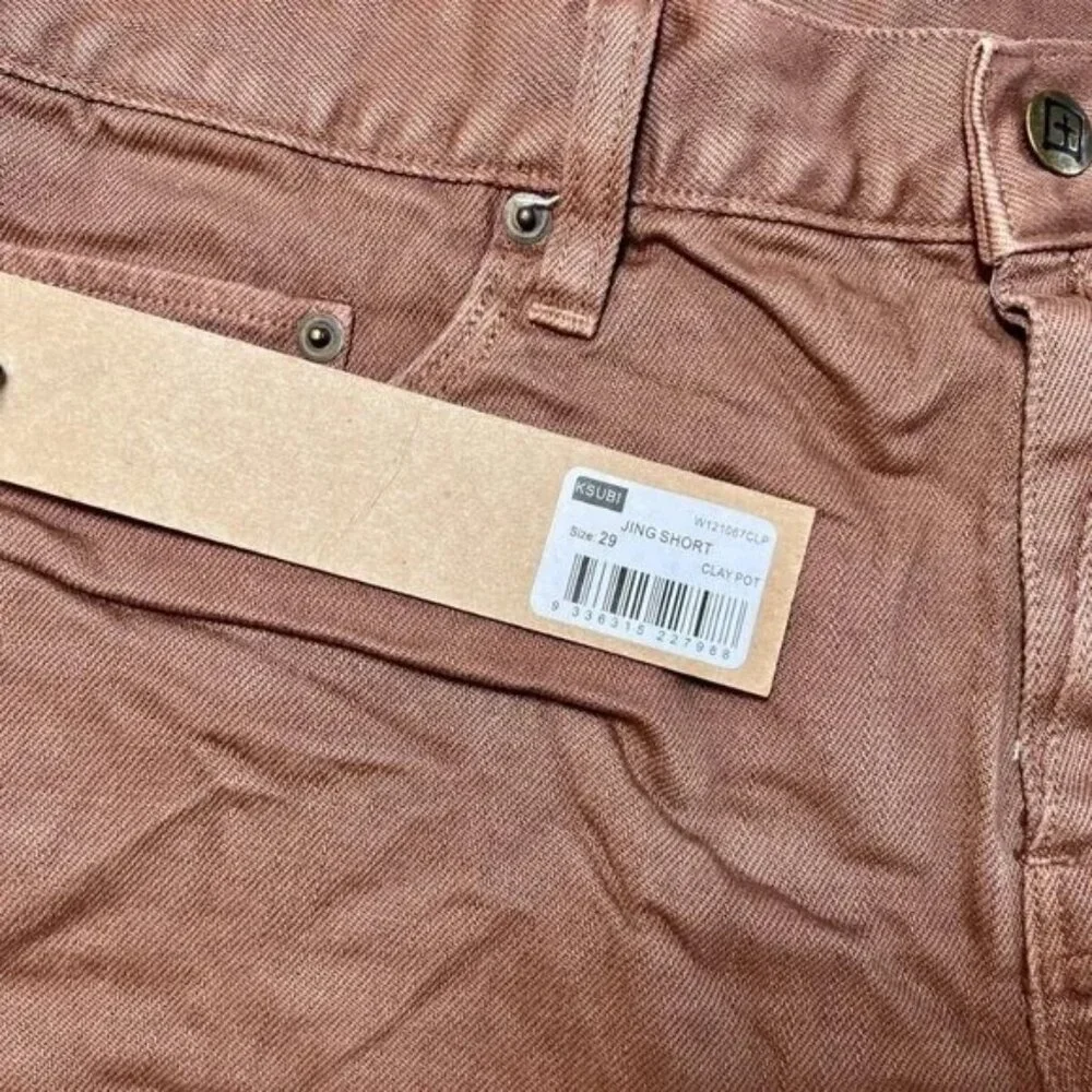 NWT KSUBI Jing Raw Hem Shorts Brown Fit: Low Rise Decorated side slit 29w Mauve